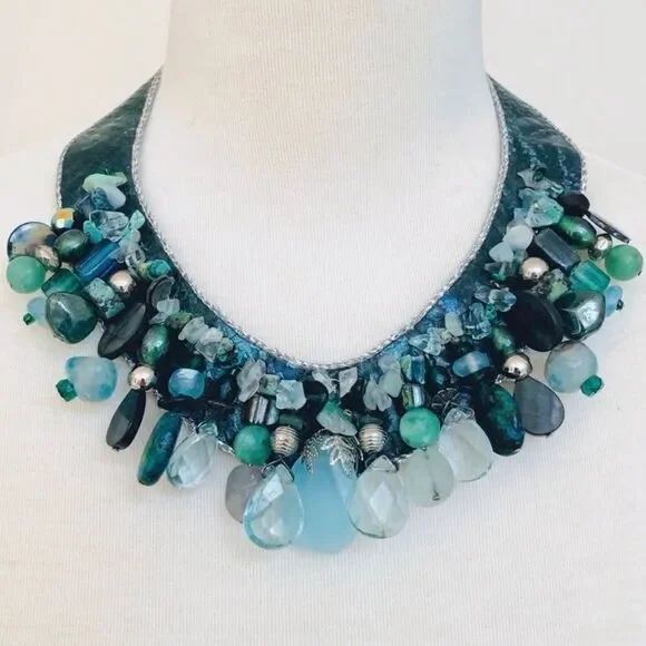 SEMI-PRECIOUS MULTI-STONE & LEATHER COLLAR